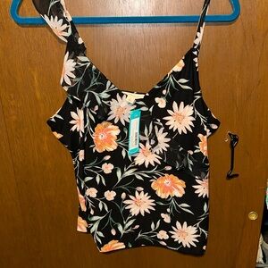 NEW The General Good Isabella ruffle detail knit tank top XL black floral